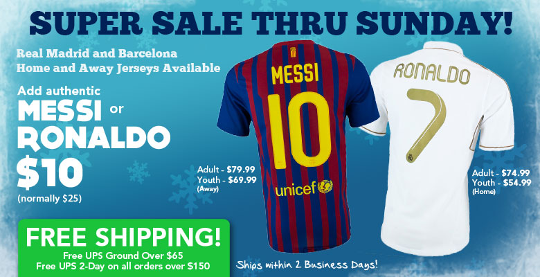 Holiday Day Alert: Add a Messi or Ronaldo Name to a Adult or Youth Jersey for Only $10 at Soccerpro.com